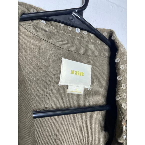 Anthropologie Maeve Sequin Button Down Shirt Size Small Olive Green Long Sleeve - Picture 4 of 10